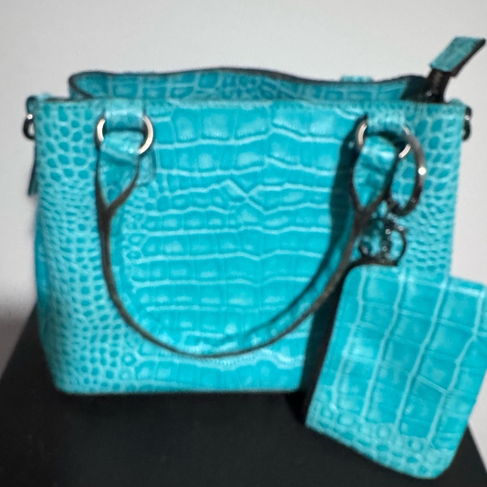 Patricia Nash Aqua Crocodile-Embossed Tote